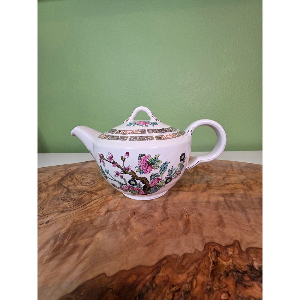 Vintage John Maddock Indian Tree Teapot England 1930s Floral Ironstone Gold Trim - Picture 6 of 16